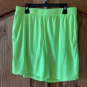 Men’s Demozu yellow green lined athletic elastic waist shorts size L